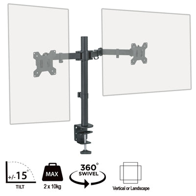 piXL Desk-Mounted Fully-Adjustable Dual Monitor Arm for Screens Up To 27 inch with VESA Mount &amp; Built-In Cable Management