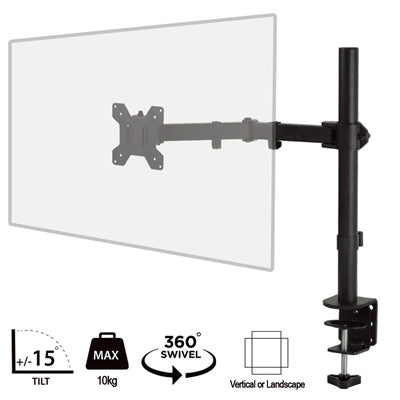 piXL Desk-Mounted Fully-Adjustable Single Monitor Arm for Screens up to 32 inch with VESA Mount &amp; Built-In Cable Management