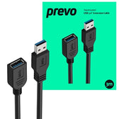 Prevo USBM-USBF-5M USB 3.0 Extension Cable 5M, Black, Retail Box