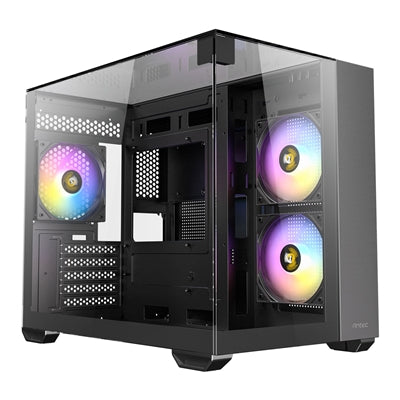 Antec CX600M Trio Mini Tower Gaming Case, Tempered Glass Front, Top &amp; Side Panels, Dual Chamber Design, 3 x Pre-Installed ARGB Fans, USB-C, USB 3.0 &amp; USB 2.0, Micro-ATX/ITX, Black