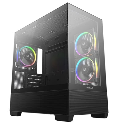DeepCool CG380 3F Micro-ATX Gaming Case Black  Panoramic Tempered Glass Side Panel, Mesh Airflow Front, 3 Pre-Installed ARGB Fans, USB-C &amp; USB-A Front I/O, Spacious SFF/mATX/ITX Build Support