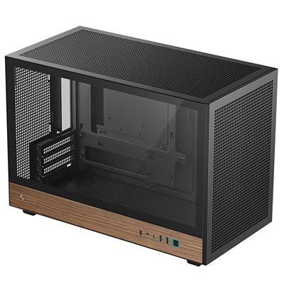 DeepCool CH260 Micro-ATX Mini Tower PC Gaming Case, Wood, Tempered Glass Side Panel USB Type-C High Airflow Supports ATX PSU &amp; RTX GPUs Black