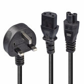 Lindy 30374 2.5m UK 3 Pin Plug To IEC C13 (Kettle) & IEC C5 (Clover) 10 Amp Mains Splitter Extension Cable
