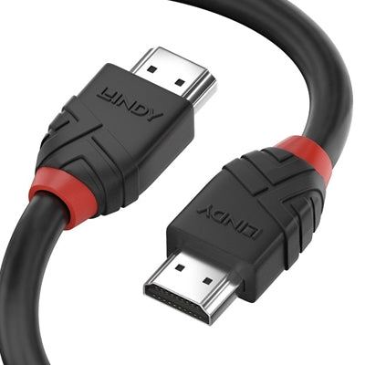 LINDY 36470 Black Line HDMI Cable, HDMI 2.0 (M) to HDMI 2.0 (M), 0.5m, Black &amp; Red, Supports UHD Resolutions up to 4096x2160@60Hz, Triple Shielded Cable, Corrosion Resistant Copper Coated Steel with 30AWG Conductors, Retail Polybag Packaging