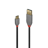 Lindy 36887 2m USB-A (M) 2.0 To USB-C (M) 2.0 Anthra Line 480Mbps Cable, Black