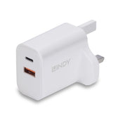 LINDY 73425 30W USB Type A & C Charger UK Plug, White