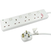2m 4 Gang Surge Protected LED Indicator Individually Switched UK Mains Extension (RB-02-4GANGSWD), White