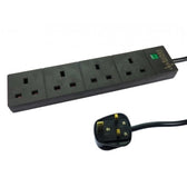 2m 4 Gang Surge Protected LED Indicator UK Mains Extension (RB-02M04SPDBLK), Black