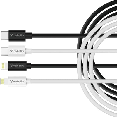 Verbatim Essentials Sync &amp; Charge USB-C to Lightning Cables (2 pack) Black &amp; White, 1m, 27W PD, 480Mbps, USB Power Delivery 3.0 Supports Up To 27W Charging Power