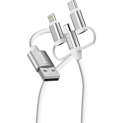 Verbatim Essentials 3-in-1 Sync &amp; Charge Cable USB-A to Micro-B, USB-C and Lightning, 1m, 18W QC, 480Mbps, Quick Charge 3.0 Support Up To 18W Charging Power