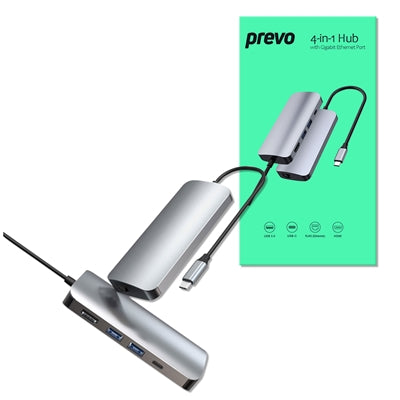 Prevo C501R 4-In-1 USB-C Networking Hub Docking Station with RJ-45 Gigabit Ethernet, 60W Passthrough, USB-A USB 3.0, 4K HDMI for PC, Laptop, Tablet - Windows &amp; Mac iOS Compatible