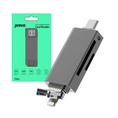 Prevo CR312 USB 2.0, USB Type-C and Lightning Connection, Card Reader, Black
