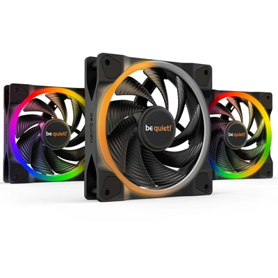 be quiet! Light Wings PWM High Speed Addressable RGB Fan Pack, 120mm, 2500RPM, 4-Pin PWM Fan &amp; 3-Pin ARGB Connectors, Black Frame, Black Blades, ARGB Lighting on Front &amp; Rear, Addressable RGB Hub Included