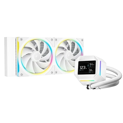 DeepCool LM240 White Liquid CPU Cooler with 2.4" IPS Display, 240mm AIO, Dual 120mm ARGB Fans, Anti-Leak Technology, PWM Pump, Intel LGA 1851/1700 &amp; AMD AM5 Compatible, White