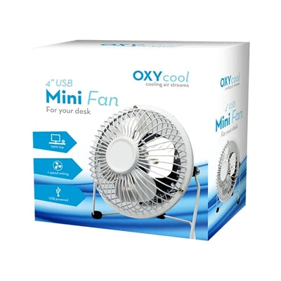 4" USB Mini Desk Fan, Portable, Single-Speed, Adjustable Tilt, Compact Tabletop Fan for Office, Home &amp; Laptop Use (White)