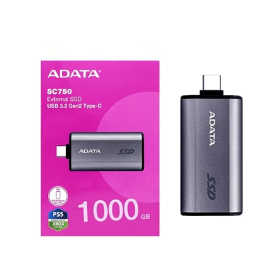 Adata SC750 (SC750-1000G-CCBK) 1TB USB-C Portable SSD USB 3.2 Gen 2 Up to 1000 MB/s Black Titanium Compatible with Windows, iOS, Android, PlayStation, XBox &amp; Handheld Consoles