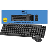 Evo Labs CM-501UK Wired Multimedia Keyboard and Mouse Combo Set, Black, with Optical Sensor Mouse