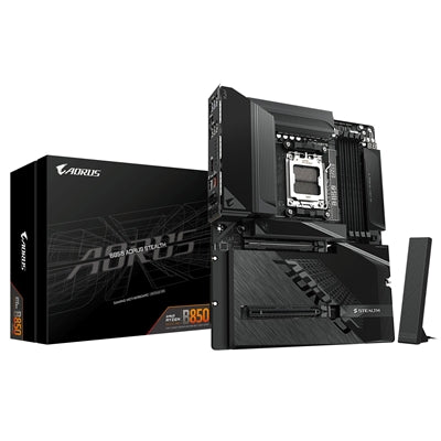 Gigabyte B850 AORUS STEALTH AMD AM5 Socket Motherboard, ATX, 4x DDR5 Slots, 4x M.2 Sockets, Fitted I/O Shield, 5GbE LAN, Wi-Fi 7, 1x HDMI Port