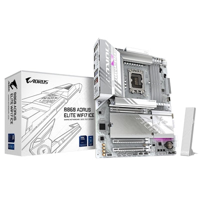 Gigabyte B860 AORUS ELITE WIFI7 ICE Intel 1851 Socket Motherboard, ATX, 4x DDR5 Slots, 3x M.2 Sockets, Fitted I/O Shield, 2.5GbE LAN, Wi-Fi 7, 1x DisplayPort / 1x HDMI Ports / 1x USB-C (USB4)