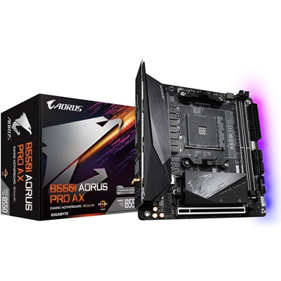 Gigabyte B550I AORUS PRO AX AMD AM4 Socket Motherboard, Mini-ITX, 2x DDR4 Slots, 2x M.2 Sockets, Fitted I/O Shield, 2.5GbE LAN, Wi-Fi 6, 1x DisplayPort / 2x HDMI Ports