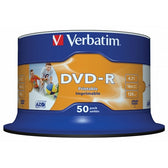 Verbatim DVD-R 16X 4.7GB 50 Pack Spindle Wide Inkjet Printable No ID