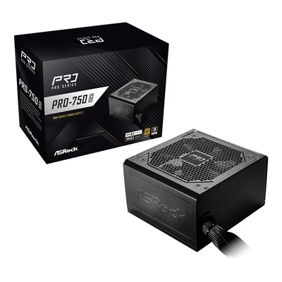 ASRock PRO-750G 750W ATX Power Supply Unit, 80 Plus Gold Certified, 120mm Silent Cooling Fan, High Efficiency PSU