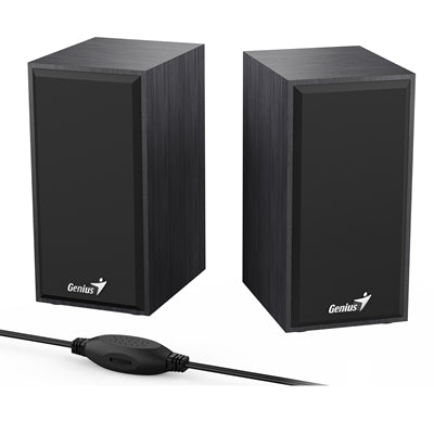 Genius SP-HF180 6W Wooden Desktop USB 2.0 Stereo Speakers with 3.5mm Audio Jack &amp; Volume Control, Black