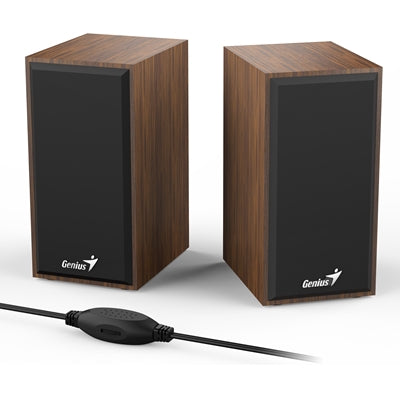 Genius SP-HF180 6W Wooden Desktop USB 2.0 Stereo Speakers with 3.5mm Audio Jack &amp; Volume Control, Natural Wood