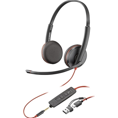 Plantronics Blackwire 3225 Stereo USB-C Headset with 3.5mm Jack &amp; USB-C/A Adapter (Bulk Pack- Non-Retail)
